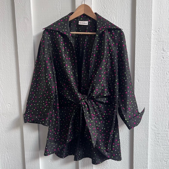 3 Sisters Black Blouse with Pink and Green Dots - Picture 1 of 5